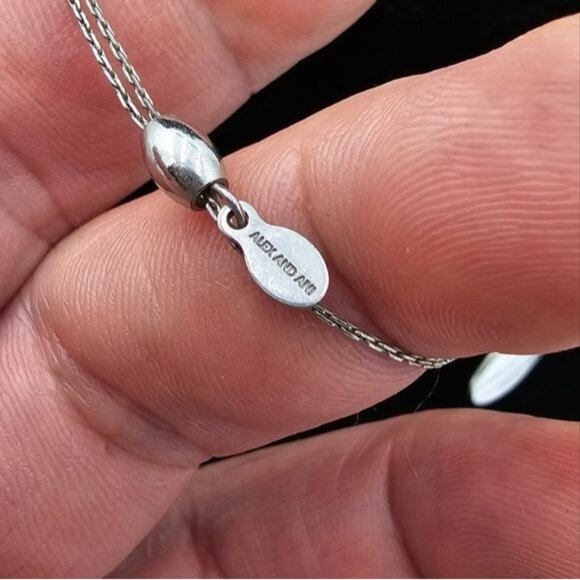 Alex and Ani Silver Tone Hand of Fatima Expandable Necklace Green Enamel Signed - Picture 5 of 6